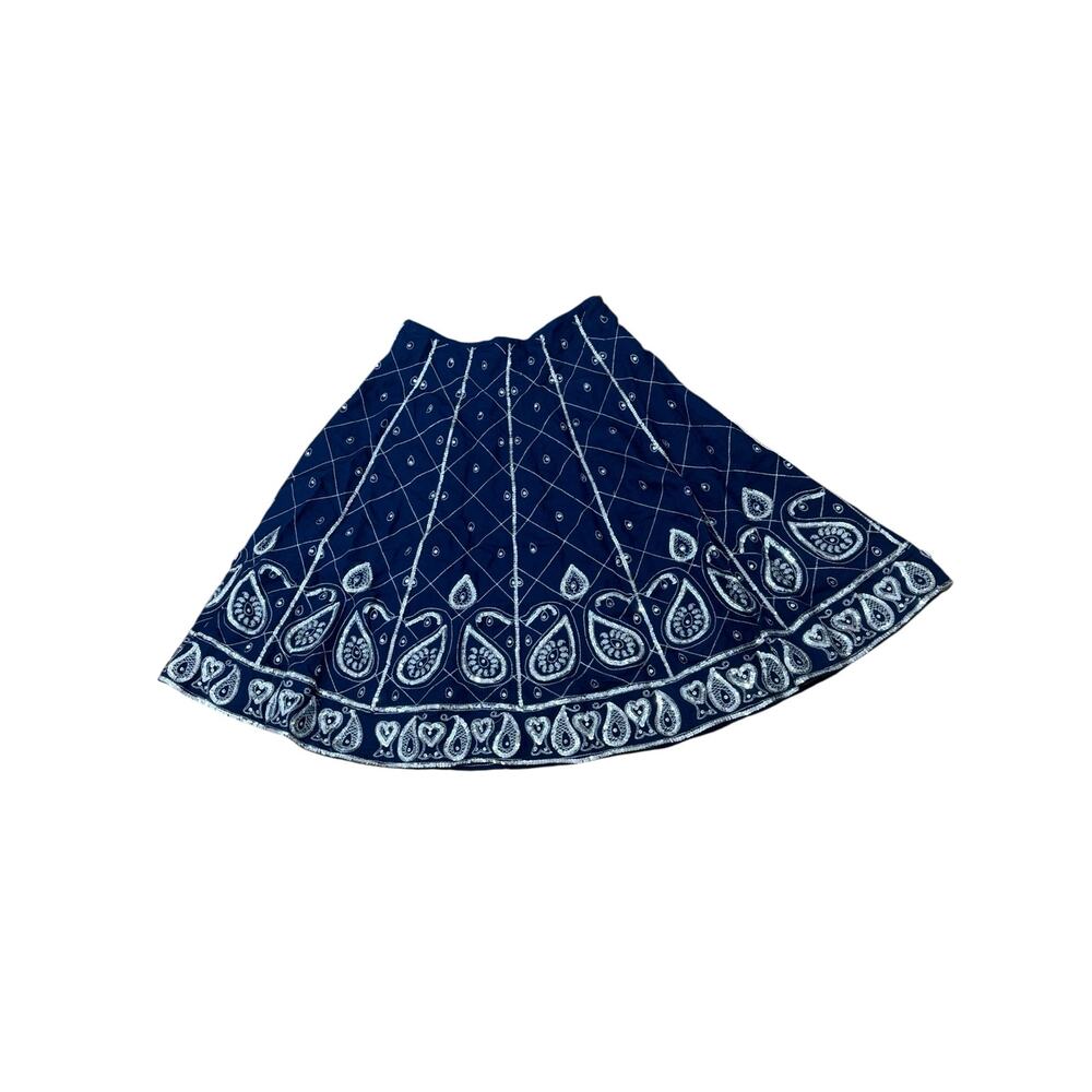 ViNTaGe Lillie Rubin Silver Paisley Sequin Blue Linen Skirt Festival Boho M